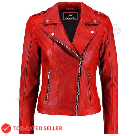 Lambskin Leather Moto Jacket with Zippered Pockets and Cuffs
